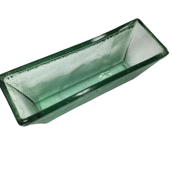 Mid-Century MCM Thick Green Clear Ice Glass Container Heavy 11.75 x 4 Pebbled - Picture 11 of 11